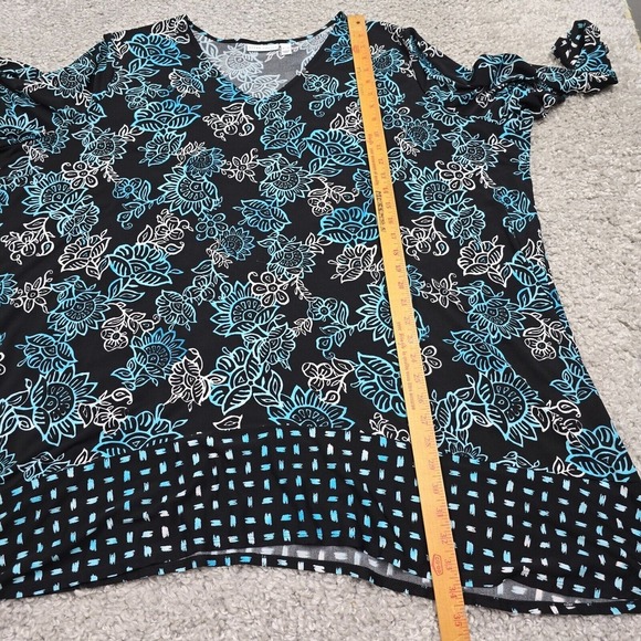 Susan Graver Top Womens 4X Blue Black Floral 3/4 Sleeve Liquid Knit Stretch - Picture 8 of 10